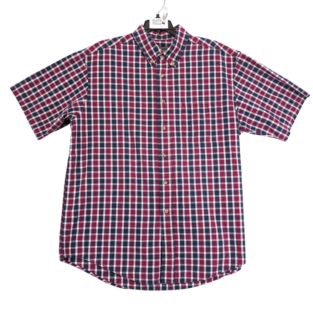 Vintage 90s David Taylor Purple Navy Plaid Button Down Shirt Mens L Korea Cotton